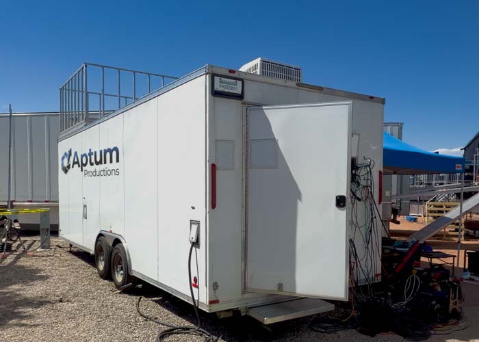Mobile production unit, OB, truck, trailer equipped with broadcast equipment at live concert event for IMAG